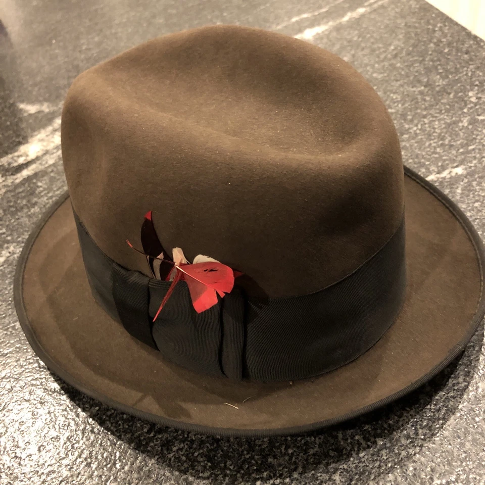 Sombrero Fedora De Colección LEE Fifth Avenue Bloque de Agua Fieltro 7 Marrón H1j Foto 3 de 4