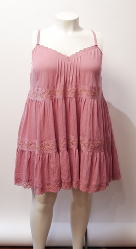 Festi Plus 2X Pink Cami A-Line Dress w/ Lace Trim Pintucks and Embroidery NWT