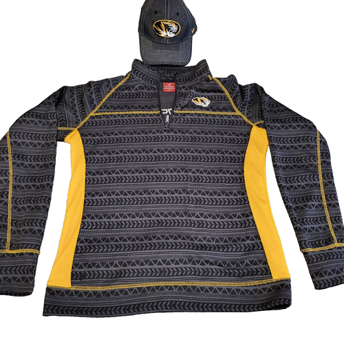 Mizzou 1/4 Zip Pullover XL Cap Hat Missouri Tigers Fan Bundle Black Yellow Zou