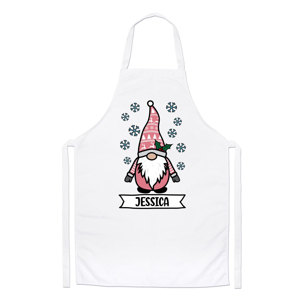 Personalised Gonk Gnome Pink Festive Christmas Chefs Apron Gift Funny