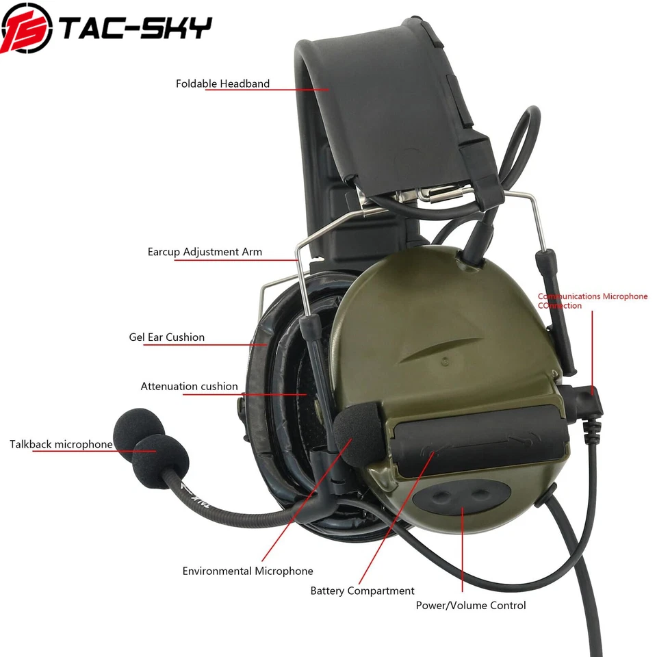 Auriculares tácticos de protección auditiva TS TAC-SKY TSC2 + PTT + adaptador de riel ARC Foto 3 de 4