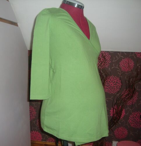 BNWT MATERNITY Green Cotton 3/4 Sleeve Wrap Top Size 10 - Foto 1 di 2