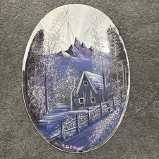 W. Clemons VTG  Mirror Painting Winter Mountain Barn Nature Lavender Buckeye