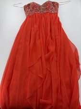 Sherri Hill Strapless Beaded Prom Dress Coral Chiffon Formal Gown Size 10