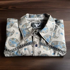 Cowboy Hardware Paisley Print Pearl Snap Western Shirt Men XL Gray Long Sleeve
