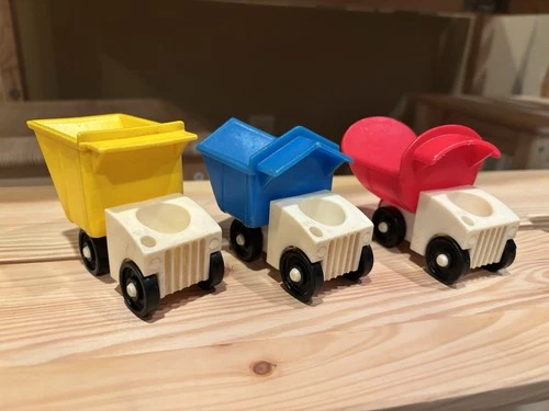 Vintage Fisher Price Little People Construction Vehicle Dump Trucks - Set of 3
