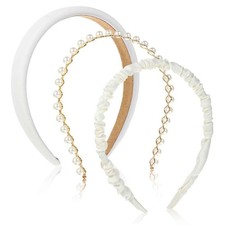 3 PCS White Headbands Non Slip Pearl Twisted Wide Elegant Cute Hair Band