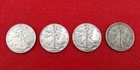 Set Of 4 Silver Walking Liberty Half Dollar, 90% Silver.