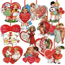 48 Pcs Vintage Valentine Hanging Ornaments Retro Valentines Tree White