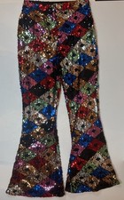 Nasty Gal Sequin Festival Pants Size 8 Concert Disco Flare Leg Colorful 