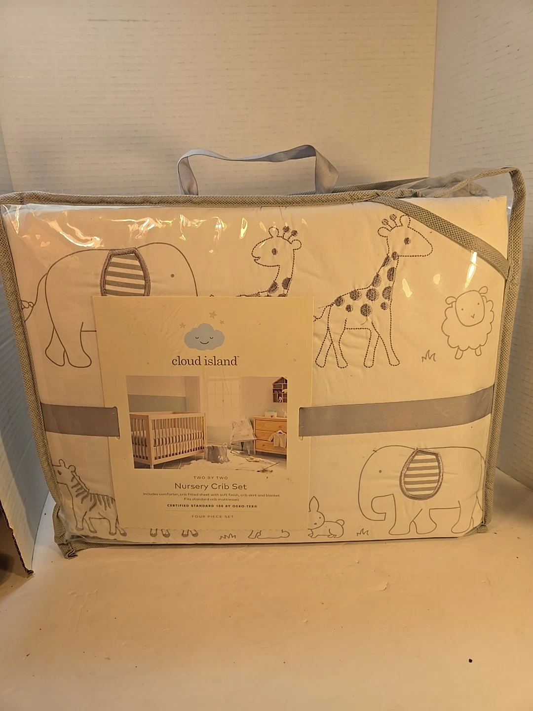 Cloud Island Crib Bedding Set Two by Two - 4 Pieces, Gray Small Flaw See Pic