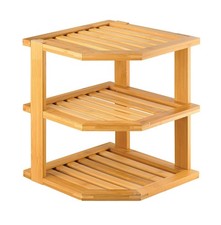 3 Tier Bamboo Corner Kitchen Cupboard Plate Dish Holder Stand Storage Shelf Rack