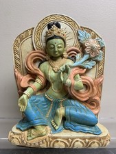 9” Height Green Tara Statue Nepal India Tibet China Dharma Cast Stone Figurine