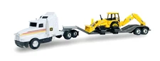 Ertl John Deere Kenworth Truck Flatbed Trailer w/JD Backhoe Load- 1/64 Die Cast