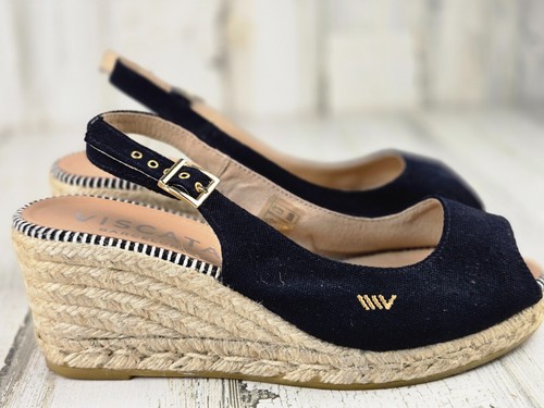 Alpargata de lona negra Viscata Calella plataforma cuñas honda trasera talla EU39 US8 - Imagen 1 de 8