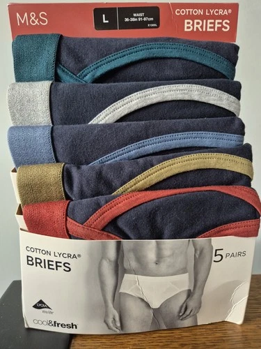 Marks & Spencer 5 Pack Cotton Lycra Briefs Cool & Fresh Navy Mix Large 36-38"