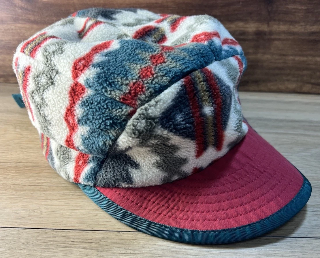 Vintage 1990s Patagonia Synchilla Fleece 5 Panel Duck Bill Aztec Ear Flap Hat L