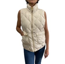 Woolrich Womens Duck Down Puffer Vest Small Tan Full Zip Front Snap Pockets