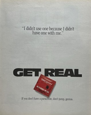 1994 Print Ad Trojan Condoms If You Don t Have A Parachute, Don t Jump Genius!
