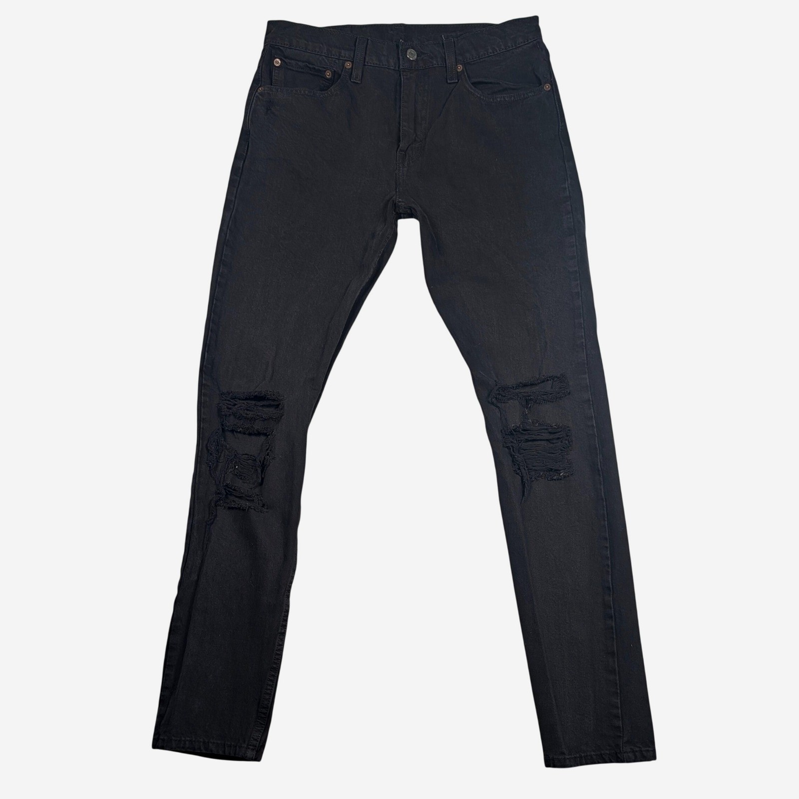 Mens 32x32 Black Distressed Ripped Stretch Denim