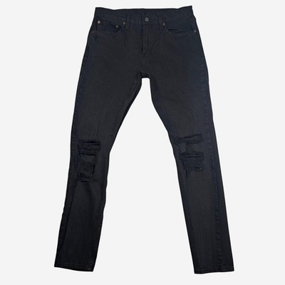 Levis 512 Slim Taper Jeans Mens 32x32 Black Distressed Ripped Stretch Denim