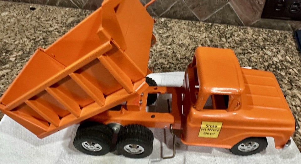 Orange Metal Dump Truck w/ Tilting Dump Bed, 