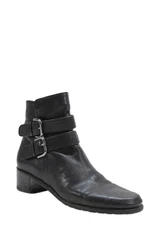 Stuart Weitzman Women's Round Toe Buckle Ankle Boots Black Size 8