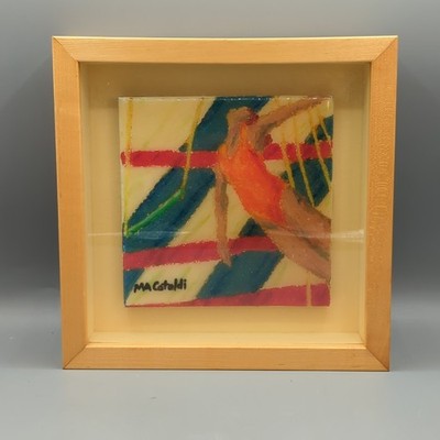Mary Ann Cataldi Original Mixed Media Tile Painting Female Swimmer Shadowbox Art