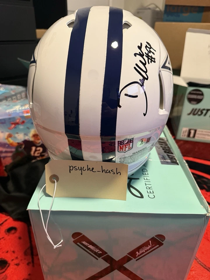 Casco antiguo auténtico de tamaño completo firmado por Demarcus Ware con Insc “2X NFC Sack Leader” Foto 2 de 4