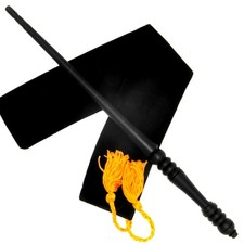 14" Power of Three Hand Turned Mahoe Wood Magic Wand Witch Wizard w/ Velvet Bag