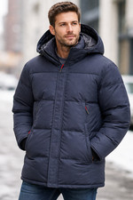 Chaqueta de invierno para hombre totalmente acolchada resistente al agua capucha desmontable azul marino S a XXL