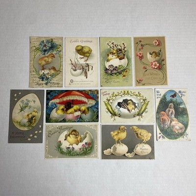 10 Antique Easter Chick Postcard Lot #3 Egg Frame Baby Chicks Hatching From Eggs