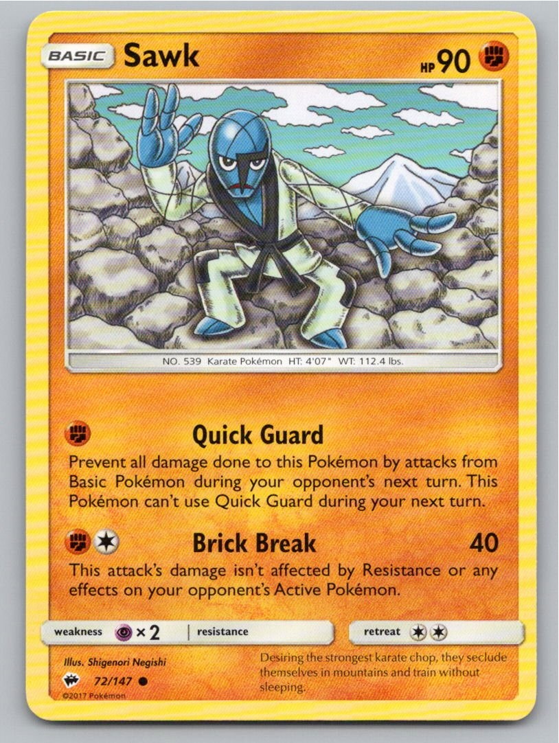 2017 POKEMON SAWK BURNING SHADOWS 72/147 C NM A65741 FREE S&H