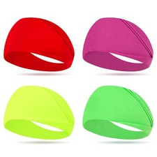 4 Pcs 80s 90s Neon Headband for Women,Non-Slip Sports 22-24", Orange
