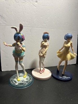 Re:ZERO Rem Anime Figure Lot of 3 Bunny Nurse Dress Collectible w/ Bases