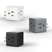 3 Power Blocks Outlet Splitter,Grounded Wall Tap, 3-Prong Plug Adapter AC Mul...