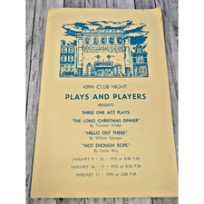 Plays and Players 439th Club Night Three One Act Plays 1970 Christmas Hello Rope