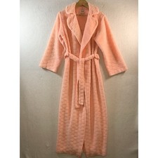Vintage 60s 70s Evelyn Pearson Basketweave Robe S/M Pink Plush Boudoir Lounge