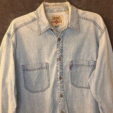 Vintage 90s Levi's Red Tab Denim Shirt Mens Medium Light Wash Cotton Button Down