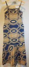 Vintage Lidwine Art Print Midi Dress Blue Tan Eye Chain Fit Flare Boutique
