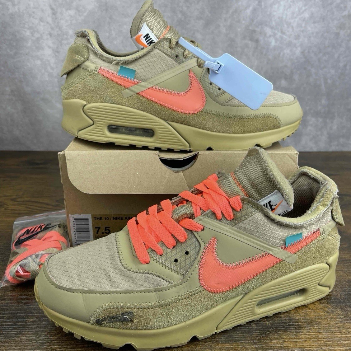 OFF WHITE X NIKE Nike Air Max 90 x OFF WHITE Desert Ore 2019 taglia 7 5 AA7293 200 scarpa uomo beige
