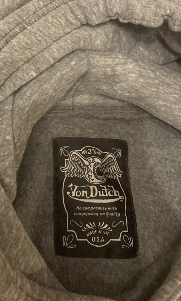 De Colección Von Dutch Sudadera con Capucha para Hombres 2X Gris Ojo Volador Logo Hecho en EE. UU. Foto 4 de 4