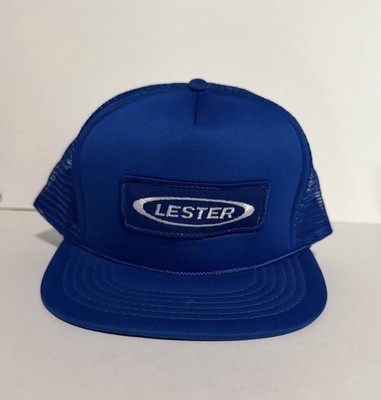 trucker hat baseball cap Vintage Mesh SnapBack Patch Lester Blue & White