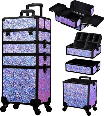 Rolling Makeup Case Cosmetology Case on Wheels 4 in 1 Makeup Travel Case Extra L