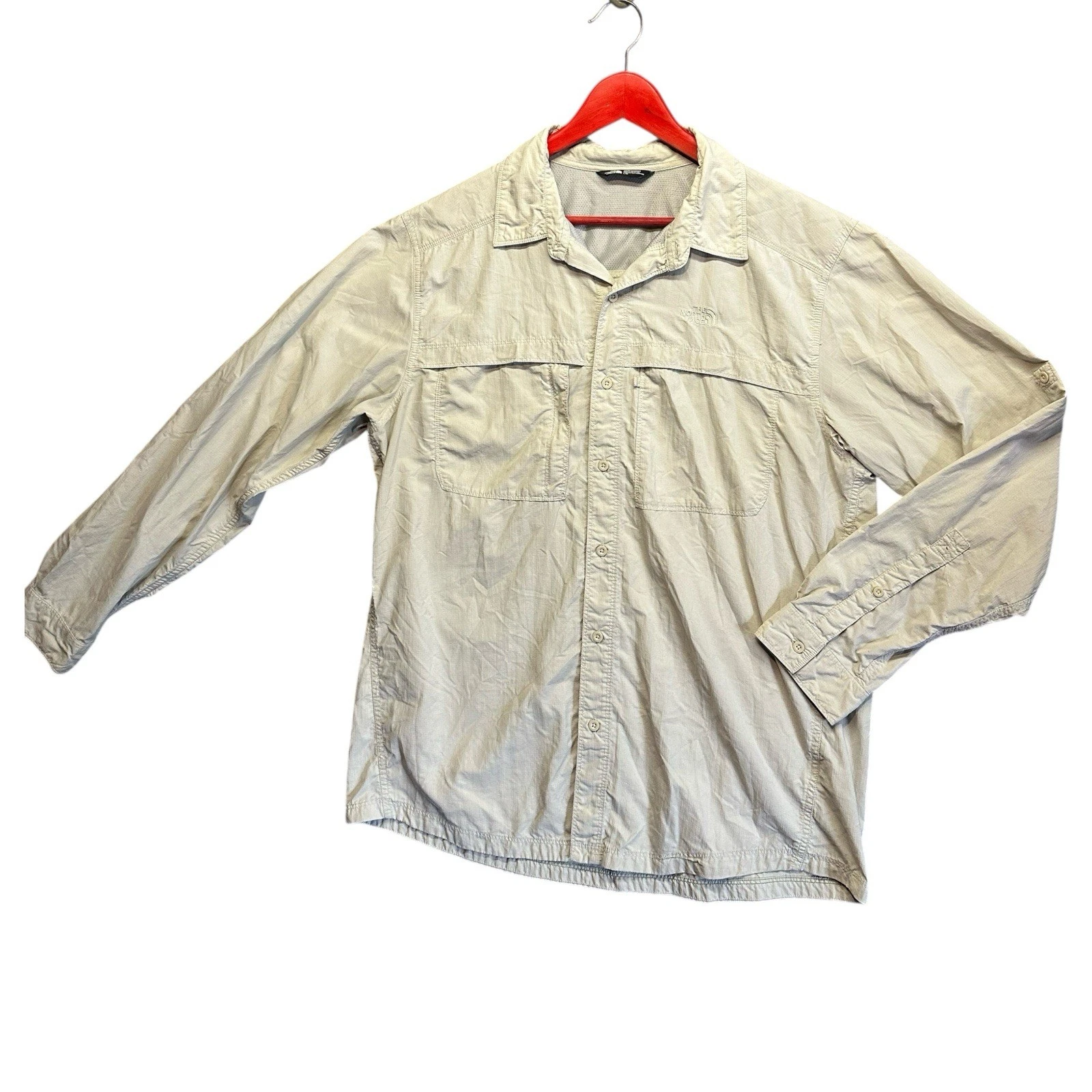 The North Face Mens L Hiking Windbreaker Shirt Gray 23x30 Vented Ripstop TNF