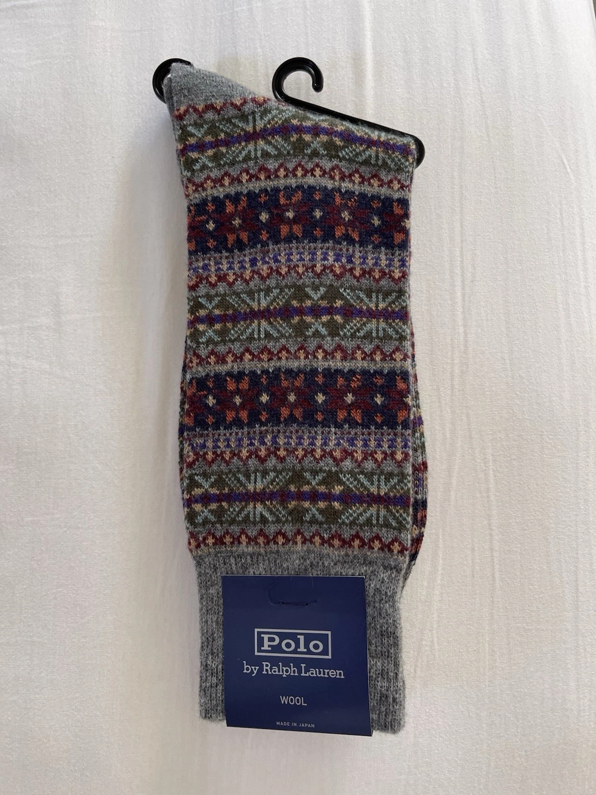 NWT Polo Ralph Lauren Mens Grey Multicolor Fair Isle Wool Blend Socks