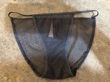 VINTAGE VICTORIA  S SECRET SHEER STRING BIKINI PANTY   SMALL. GRAY . NEW 