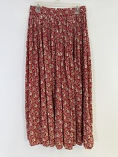 Talbots VTG Pull On Midi Skirt Womens PS Floral Red Rayon Pleated USA Sz
