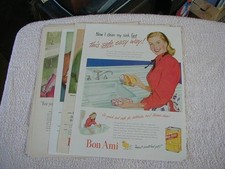 Vintage lot of 6 Bon Ami print ads 1942-1947 large cleaning color ad