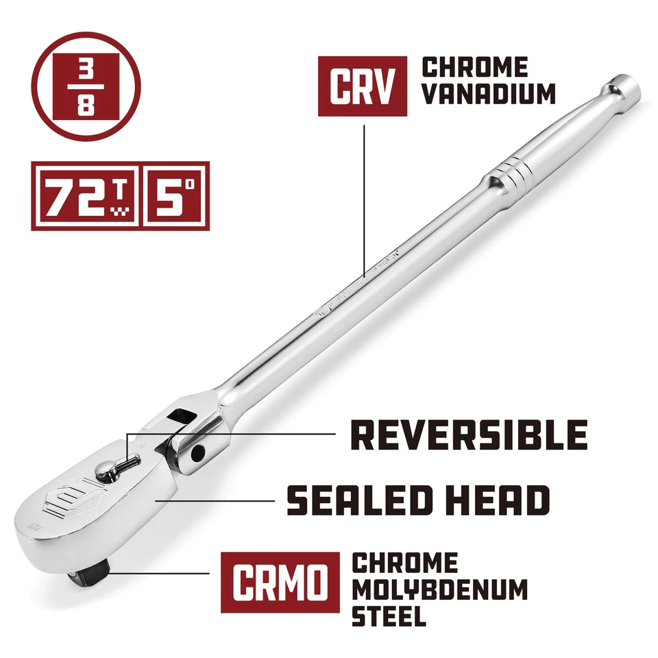 Powerbuilt 3/8 Inch Drive 72 Tooth Sealed Head Flex Ratchet - 11-1/2 Inches - Image 2 of 4